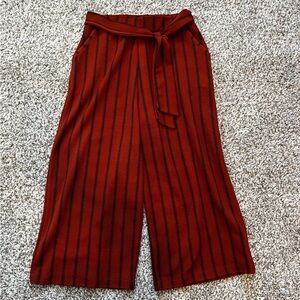 Altar’d State Rust Orange/Black High Waisted Tie Front Wide Leg Crop Pants Sz M